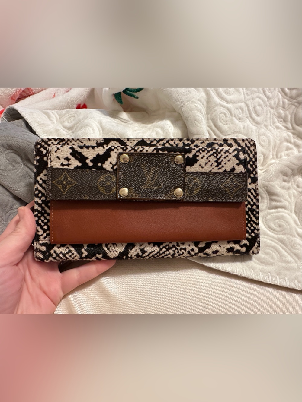 Monogram Accent Snake Print Leather Wallet